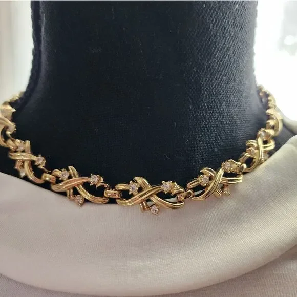 TRIFARICROWNGOLDTONE AND RHINESTONE NECKLACE & EARRINGS SET